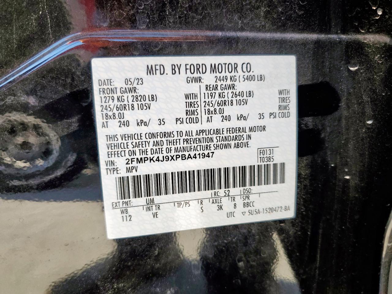 2023 Ford Edge Sel VIN: 2FMPK4J9XPBA41947 Lot: 85331345