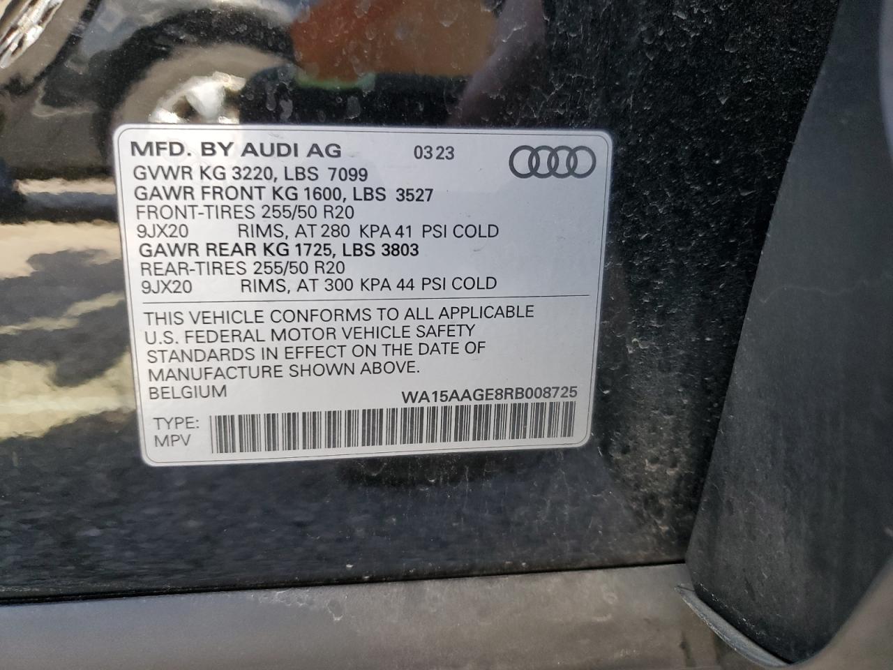 2024 Audi Q8 E-Tron Premium Plus VIN: WA15AAGE8RB008725 Lot: 81988315