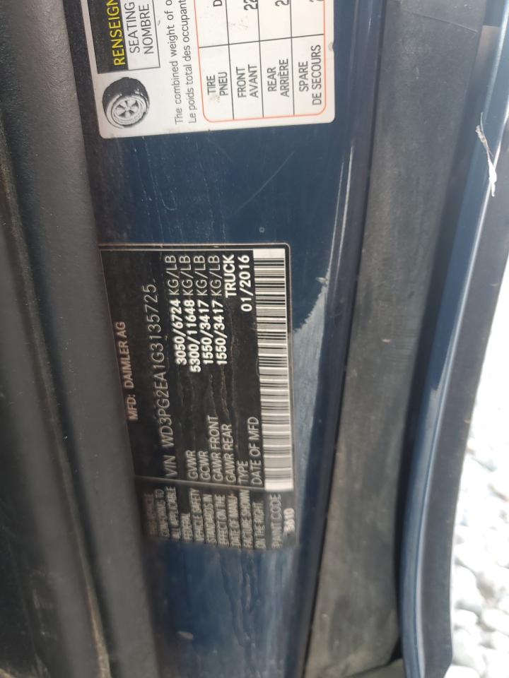 2016 Mercedes-Benz Metris VIN: WD3PG2EA1G3135725 Lot: 85312985