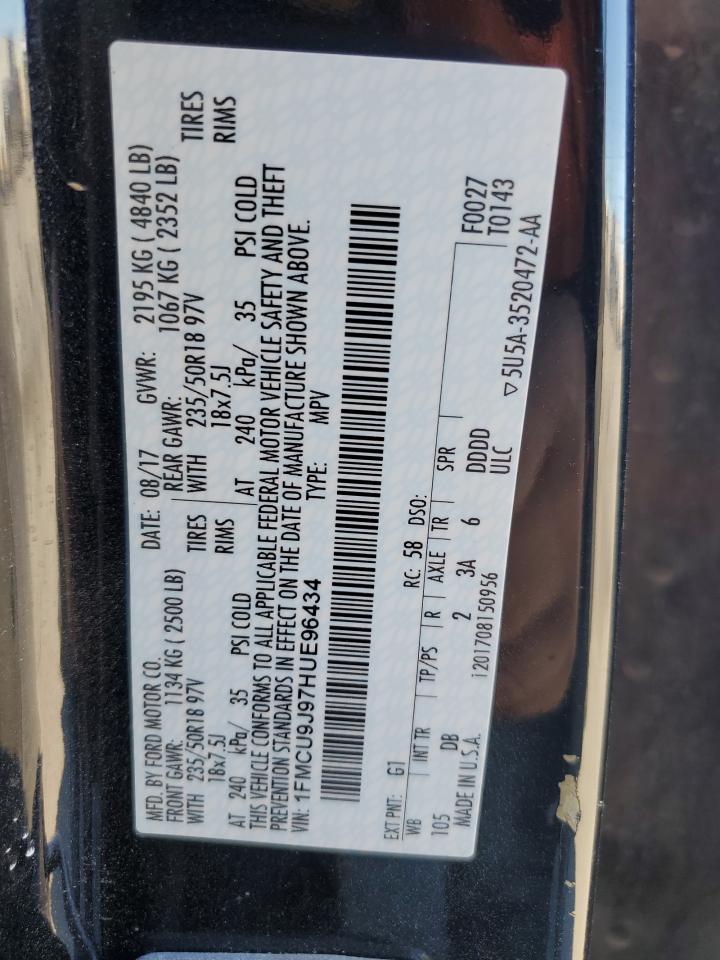 2017 Ford Escape Titanium VIN: 1FMCU9J97HUE96434 Lot: 87109545