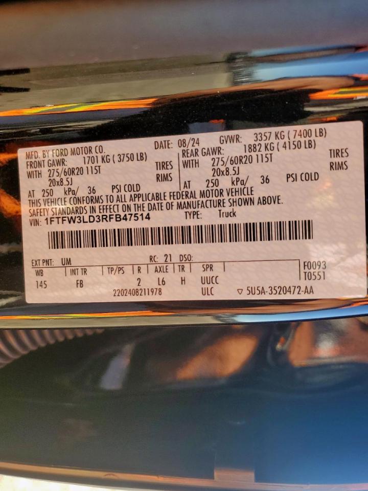 2024 Ford F150 Xlt VIN: 1FTFW3LD3RFB47514 Lot: 90469365
