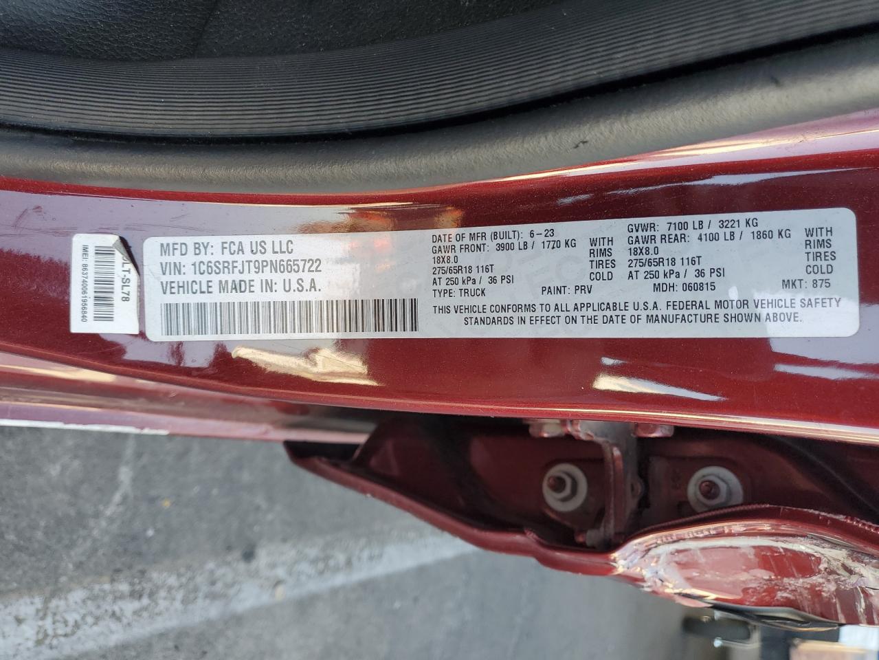 2023 Ram 1500 Laramie VIN: 1C6SRFJT9PN665722 Lot: 90847175