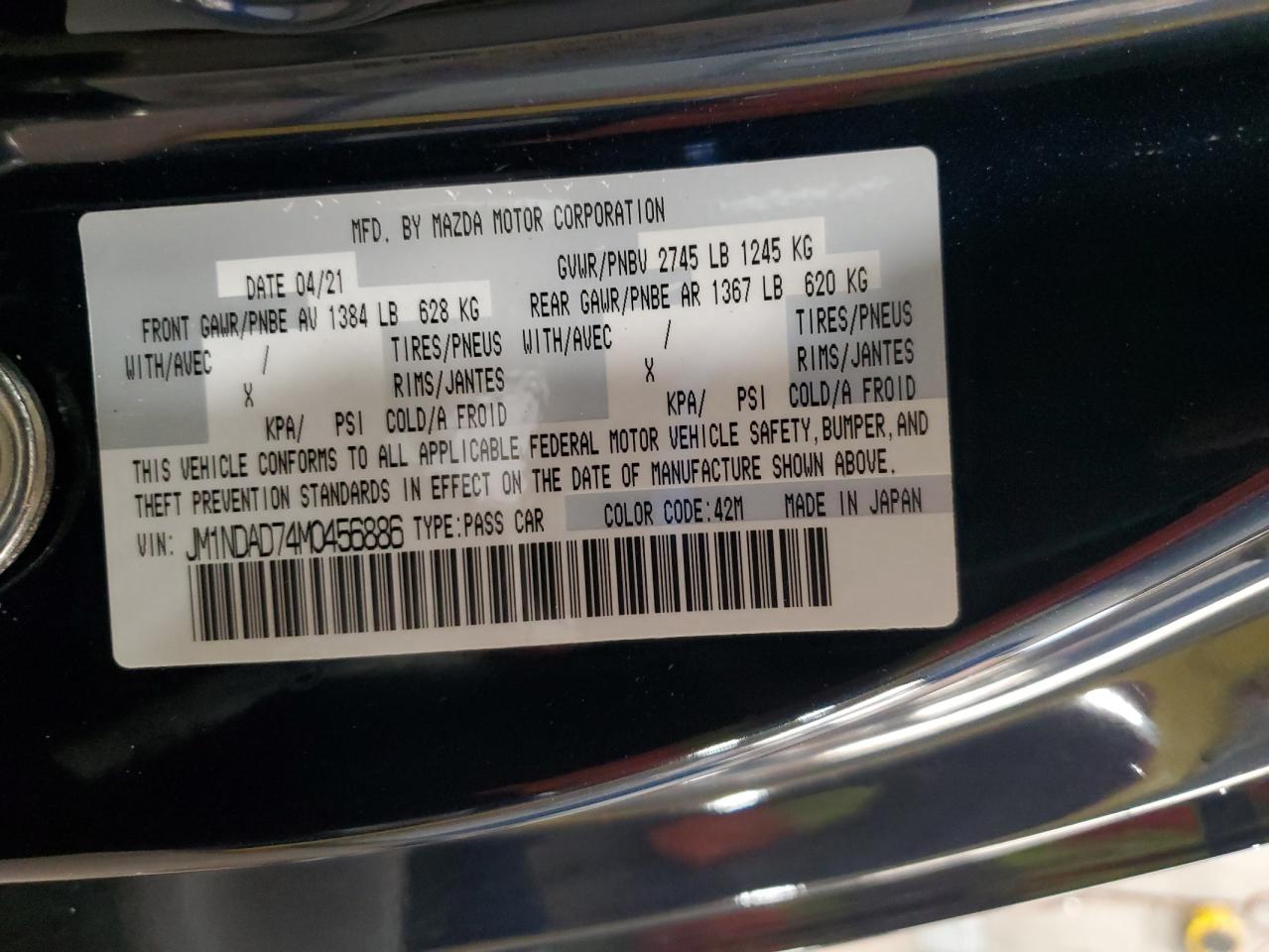 2021 Mazda Mx-5 Miata Grand Touring VIN: JM1NDAD74M0456886 Lot: 90801905