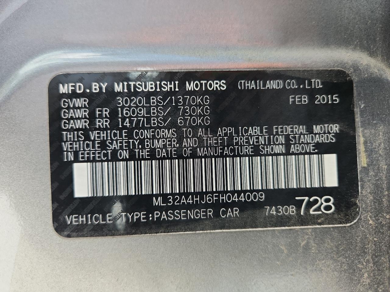 2015 Mitsubishi Mirage Es VIN: ML32A4HJ6FH044009 Lot: 86804735