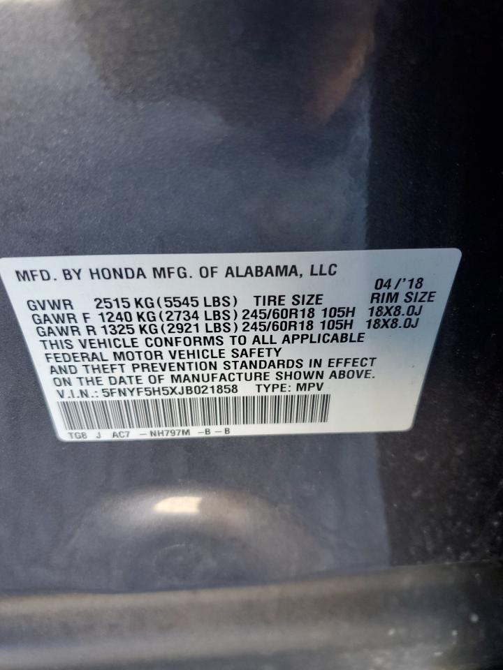 2018 Honda Pilot Exl VIN: 5FNYF5H5XJB021858 Lot: 86309615