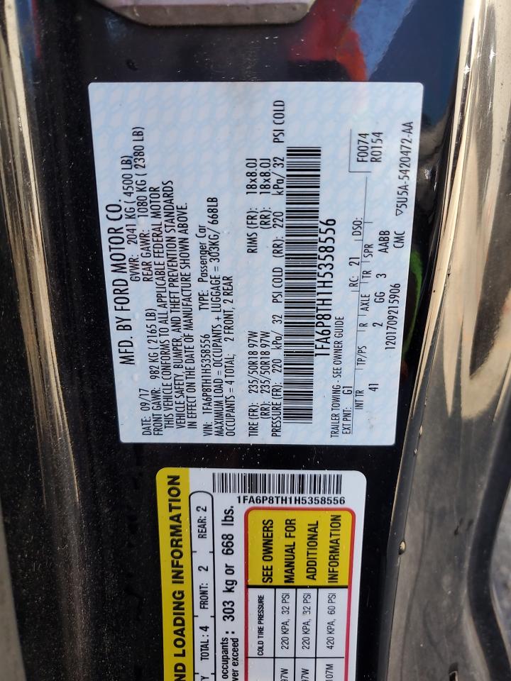 2017 Ford Mustang VIN: 1FA6P8TH1H5358556 Lot: 86637905