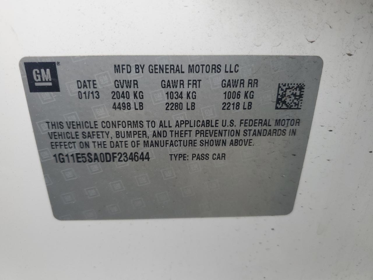 2013 Chevrolet Malibu 2Lt VIN: 1G11E5SA0DF234644 Lot: 82295645