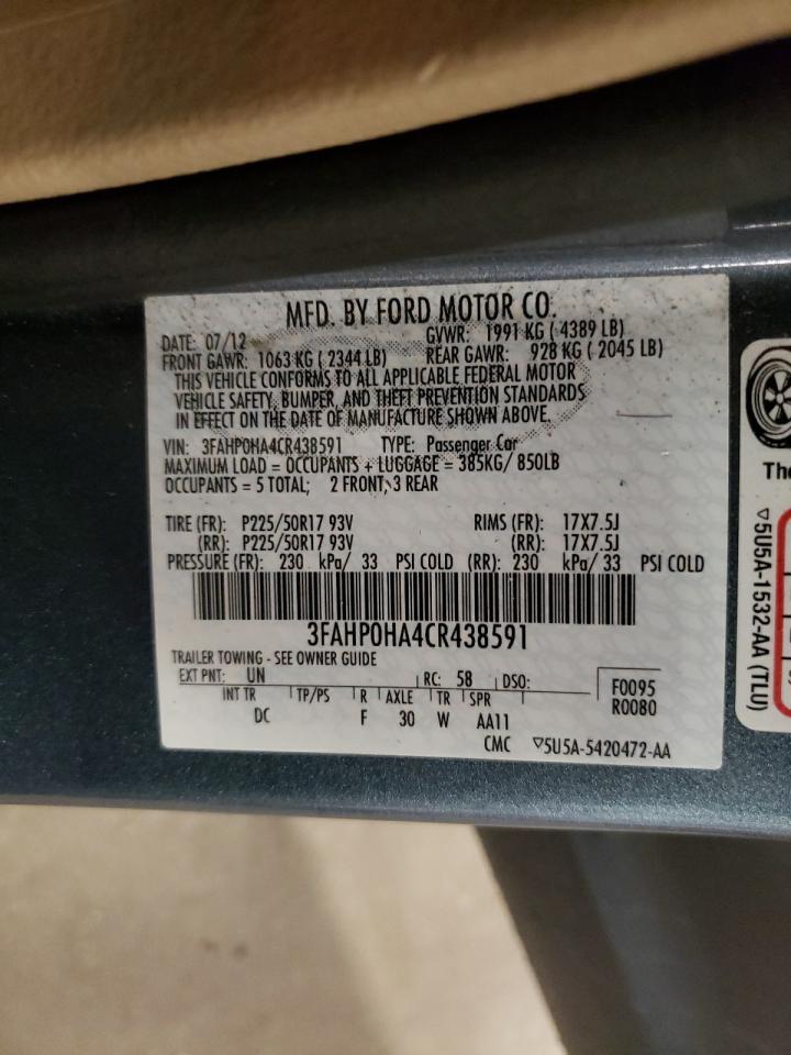 2012 Ford Fusion Se VIN: 3FAHP0HA4CR438591 Lot: 81912605