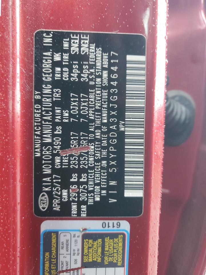 2018 Kia Sorento Lx VIN: 5XYPGDA3XJG346417 Lot: 86519725