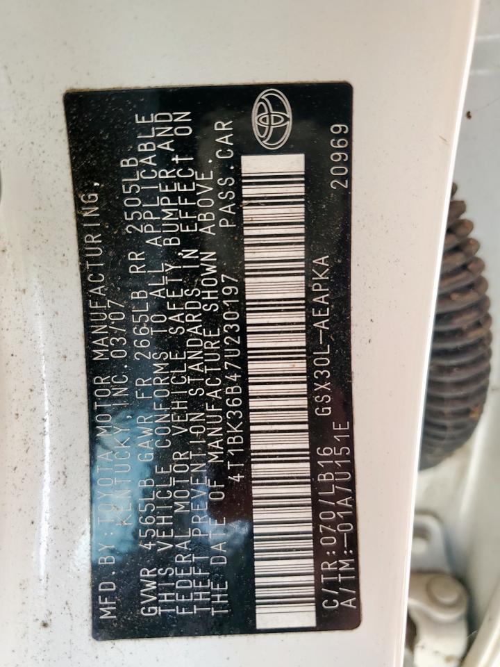 2007 Toyota Avalon Xl VIN: 4T1BK36B47U230197 Lot: 84965265