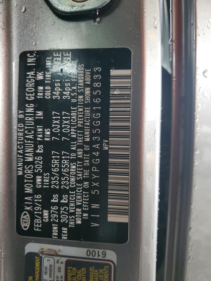 2016 Kia Sorento Lx VIN: 5XYPG4A35GG165833 Lot: 90586425