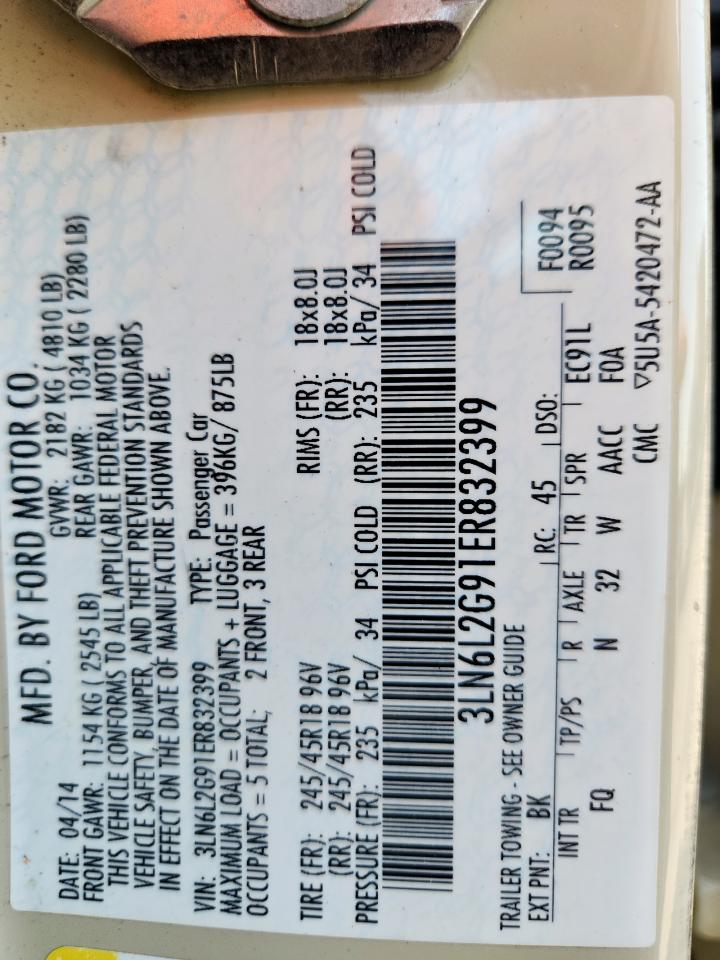 2014 Lincoln Mkz VIN: 3LN6L2G91ER832399 Lot: 85586285