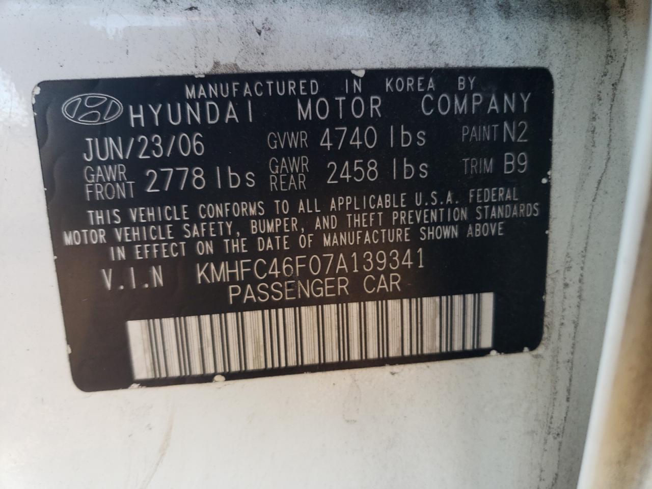 2007 Hyundai Azera Se VIN: KMHFC46F07A139341 Lot: 82536315