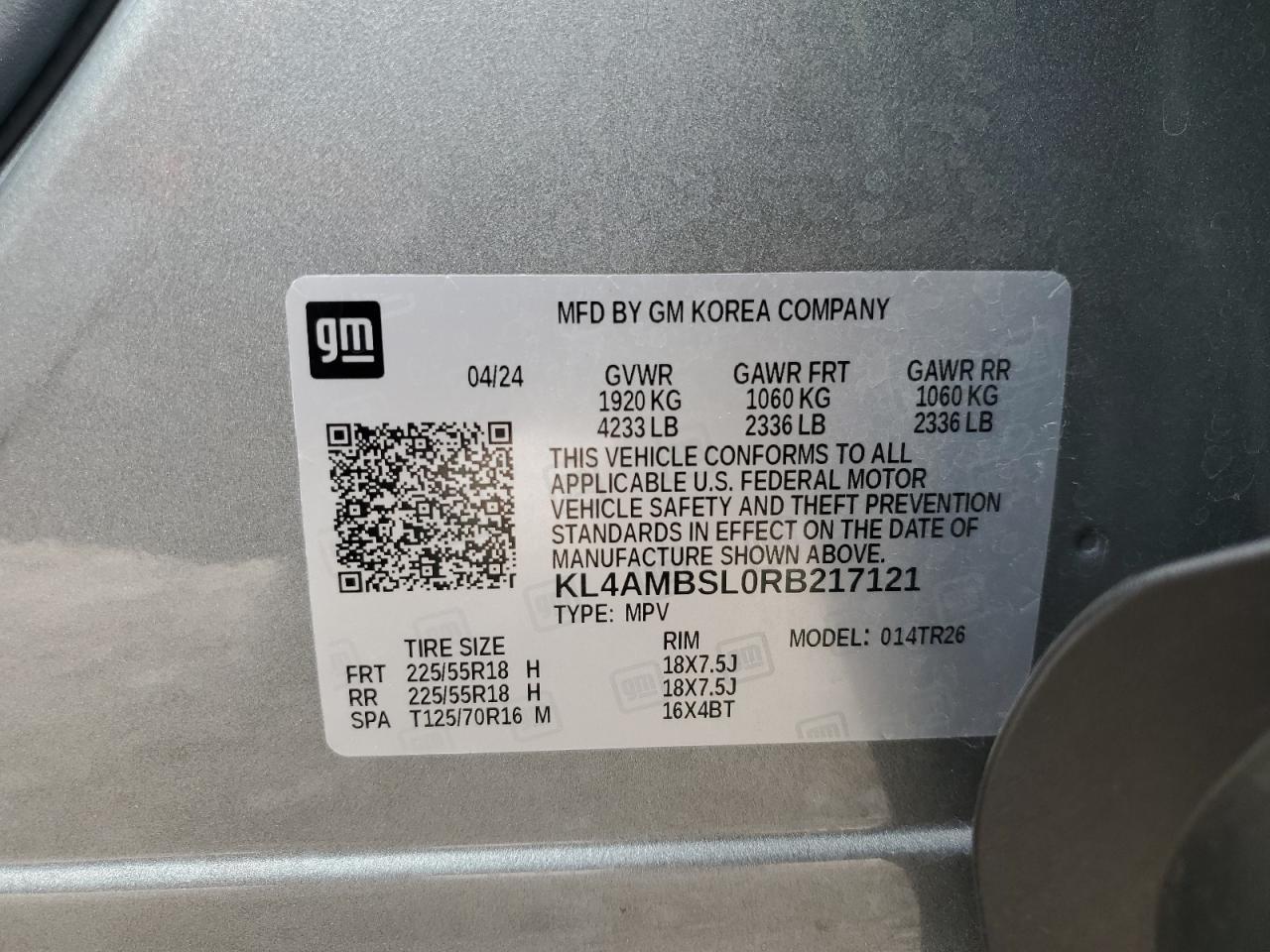 2024 Buick Encore Gx Preferred VIN: KL4AMBSL0RB217121 Lot: 90058415