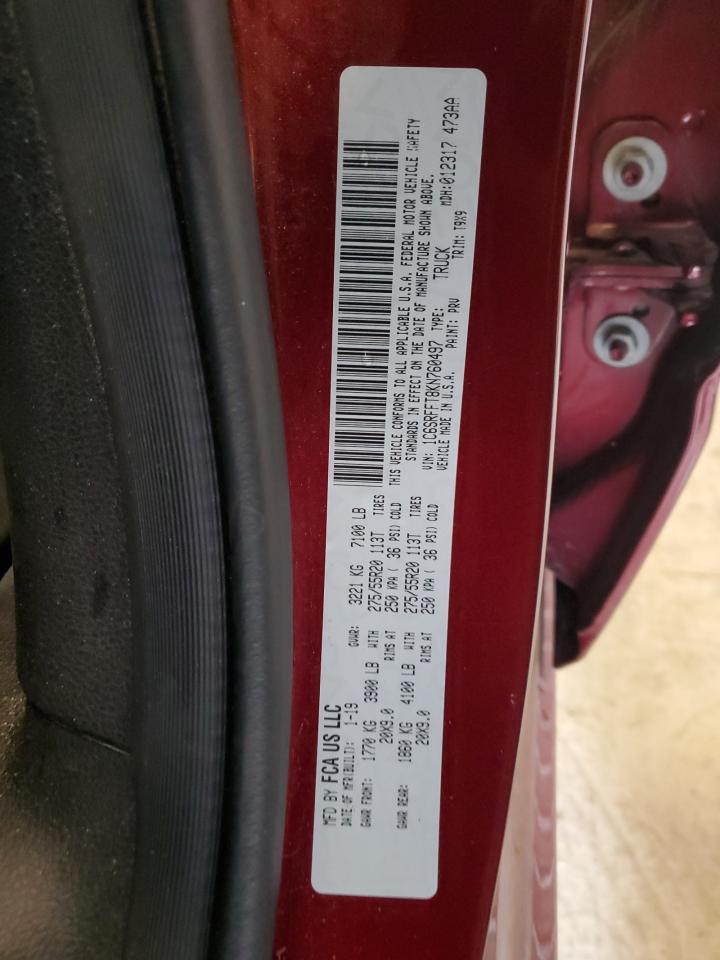 2019 Ram 1500 Big Horn/Lone Star VIN: 1C6SRFFT8KN760497 Lot: 85341955