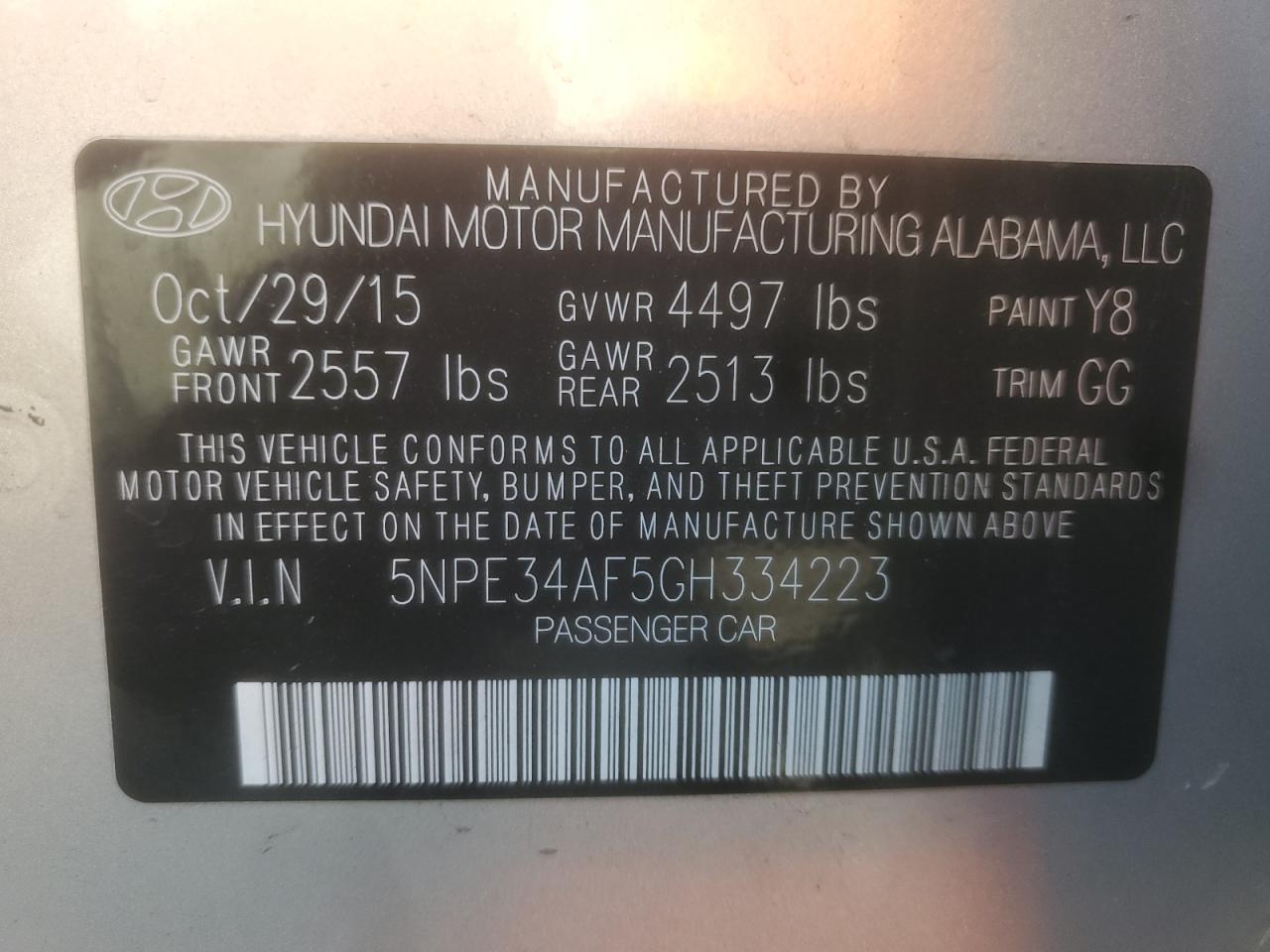 2016 Hyundai Sonata Sport VIN: 5NPE34AF5GH334223 Lot: 81965255