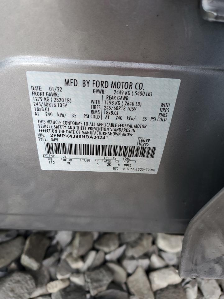 2022 Ford Edge Sel VIN: 2FMPK4J99NBA04241 Lot: 85781265