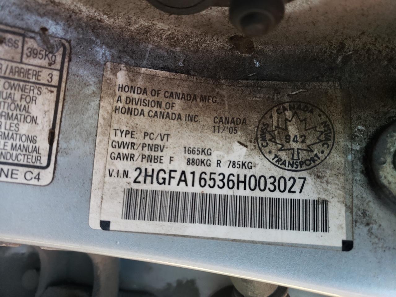 2006 Honda Civic Lx VIN: 2HGFA16536H003027 Lot: 84650655