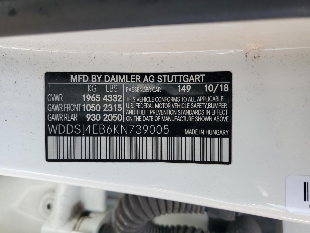 2019 Mercedes-Benz Cla 250 VIN: WDDSJ4EB6KN739005 Lot: 84956975