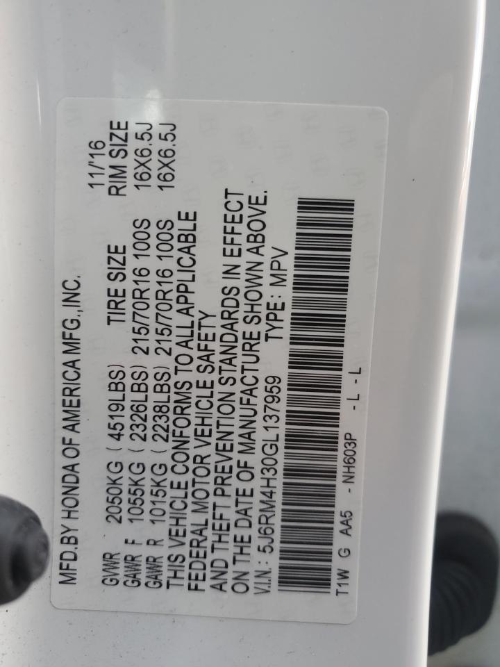 2016 Honda Cr-V Lx VIN: 5J6RM4H30GL137959 Lot: 90112985