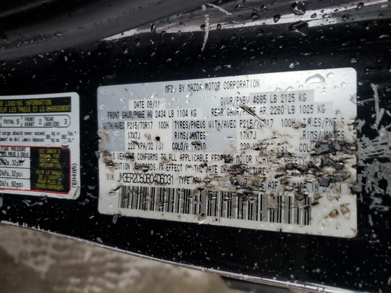 2011 Mazda Cx-7 VIN: JM3ER2050B0406031 Lot: 90116195