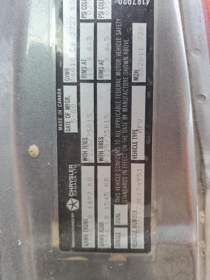 1988 Dodge Ram Wagon B250 VIN: 2B4HB21Y7JK174951 Lot: 85165405