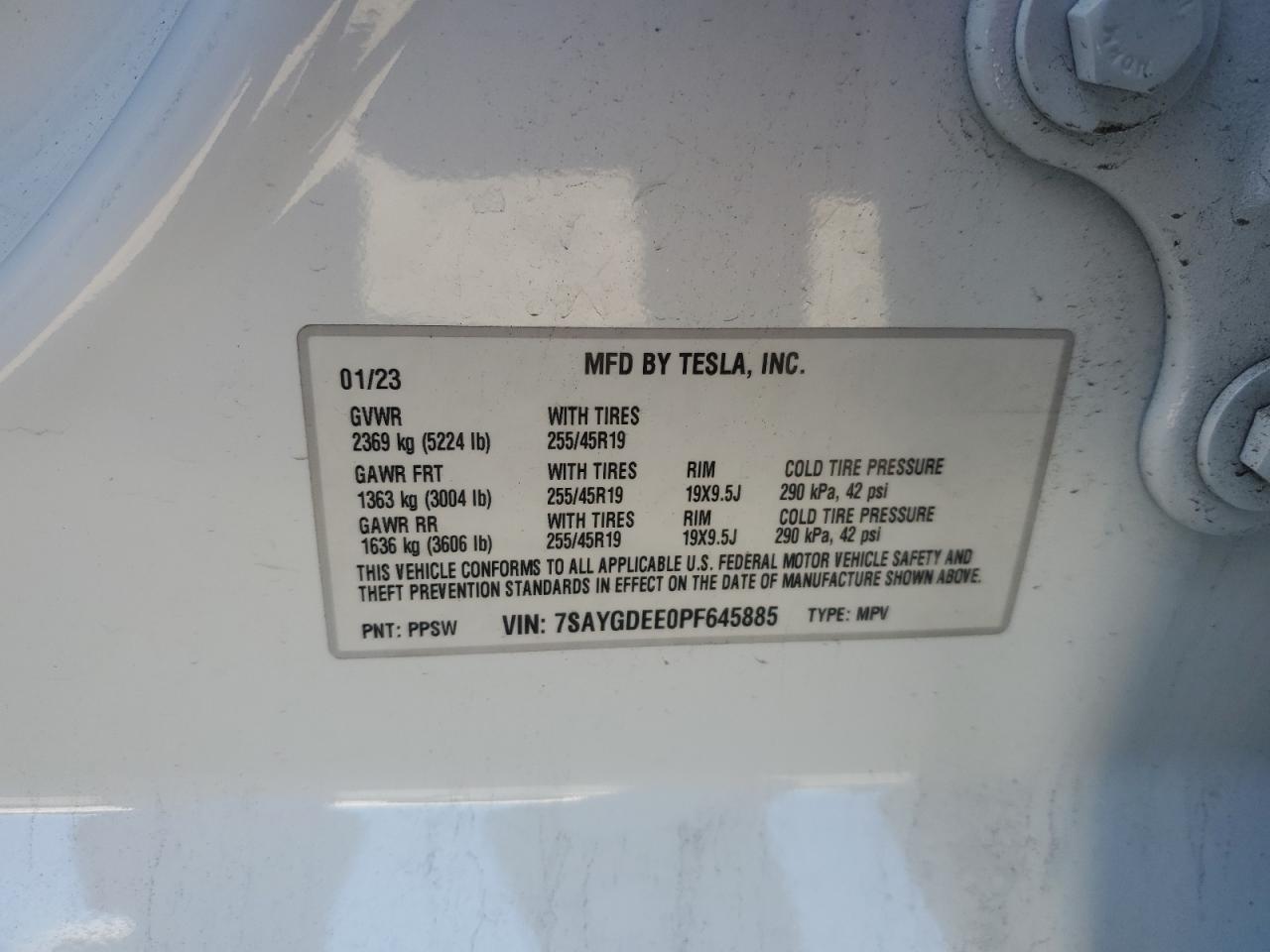 2023 Tesla Model Y VIN: 7SAYGDEE0PF645885 Lot: 90805825