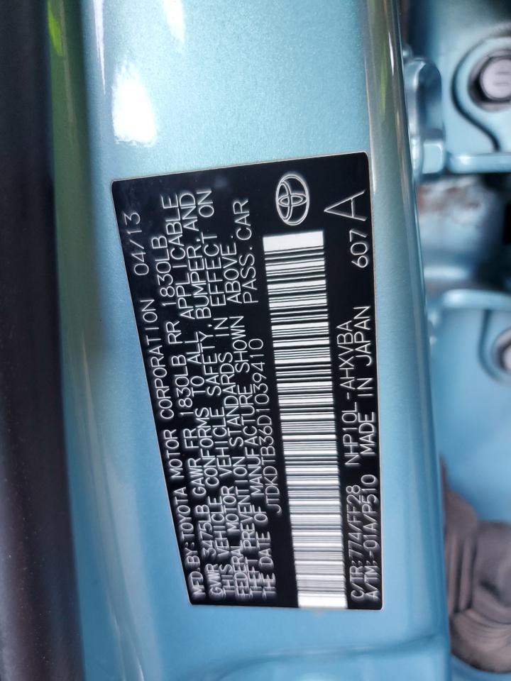 2013 Toyota Prius C VIN: JTDKDTB36D1039410 Lot: 85960085