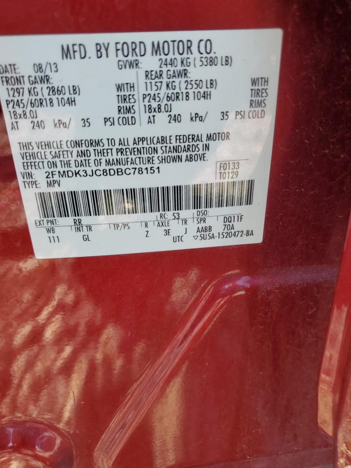 2013 Ford Edge Sel VIN: 2FMDK3JC8DBC78151 Lot: 82439235