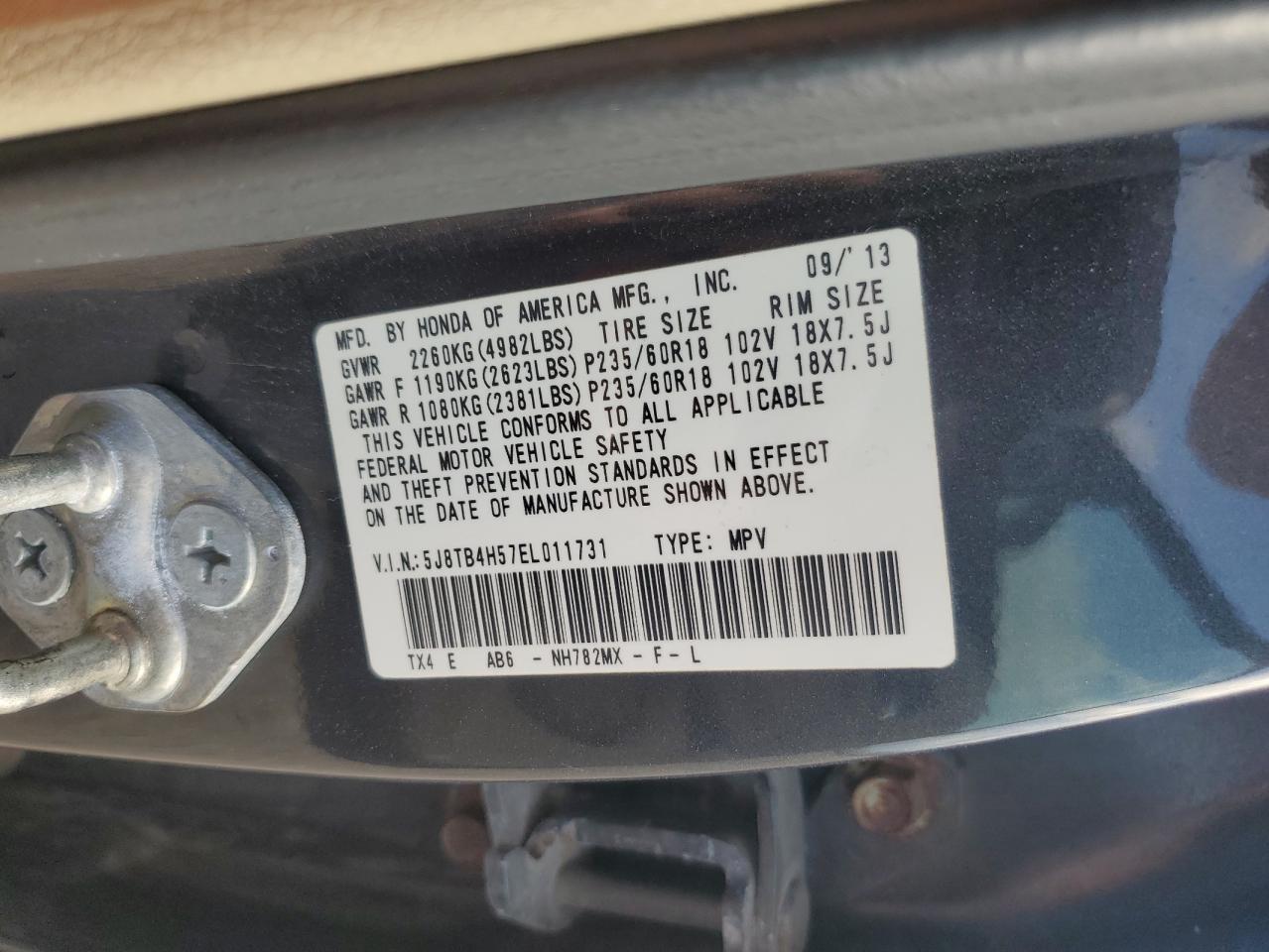 2014 Acura Rdx Technology VIN: 5J8TB4H57EL011731 Lot: 86851115