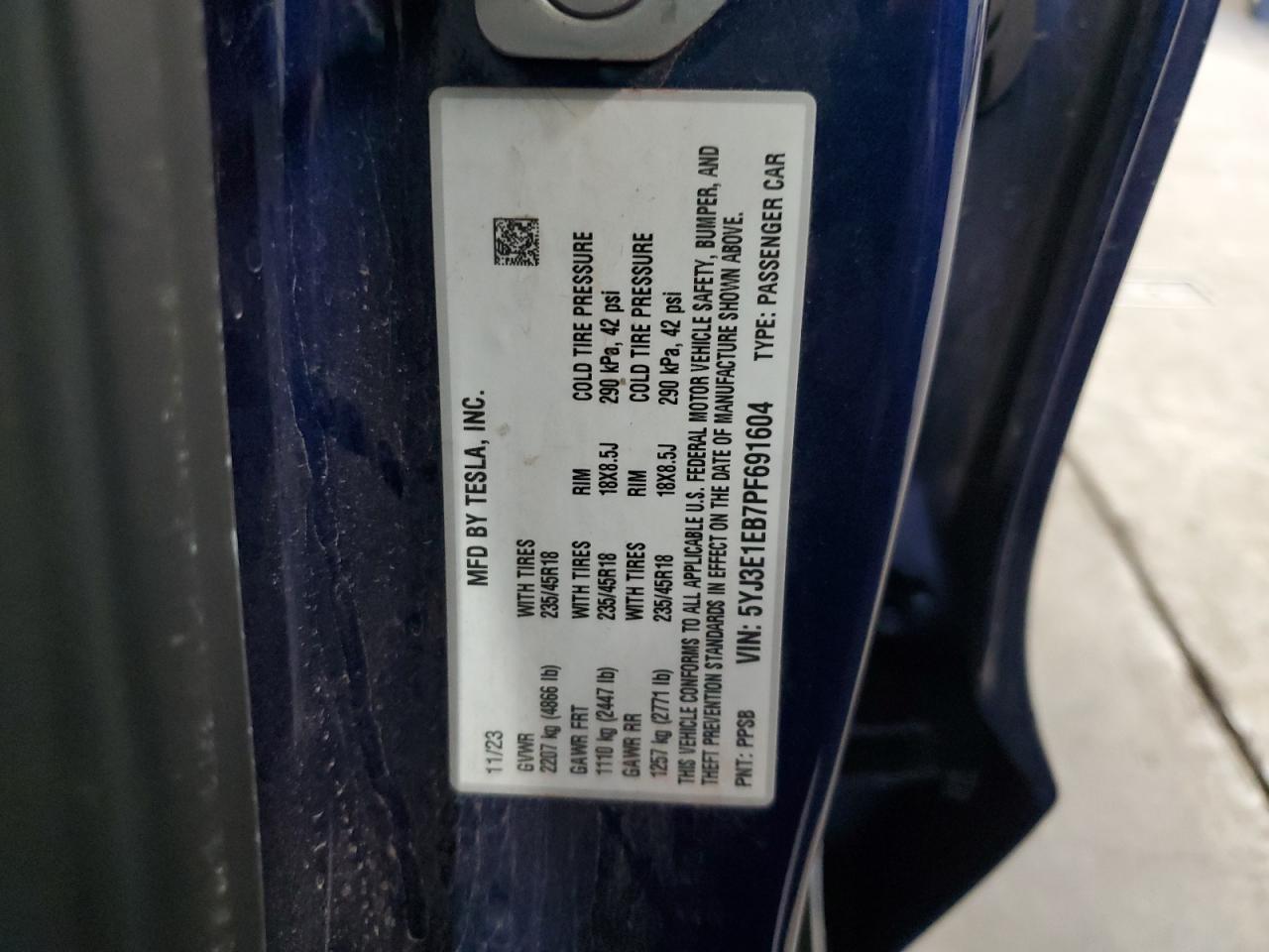 2023 Tesla Model 3 VIN: 5YJ3E1EB7PF691604 Lot: 85392735
