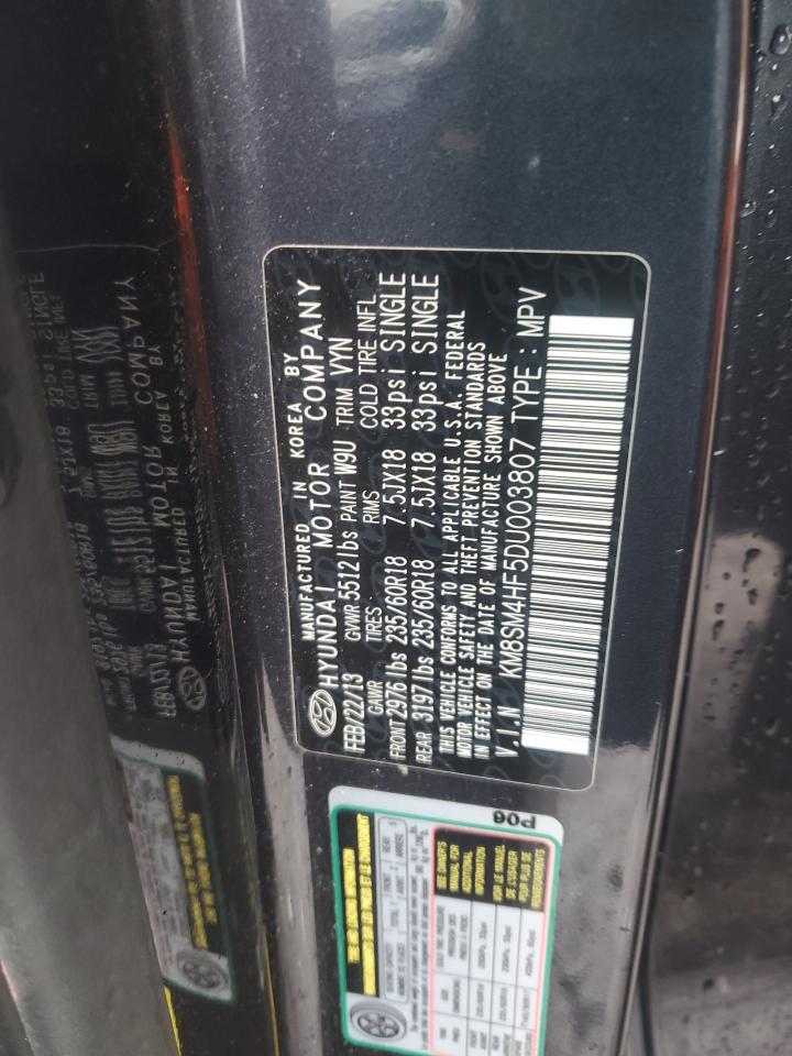 2013 Hyundai Santa Fe Gls VIN: KM8SM4HF5DU003807 Lot: 90109185