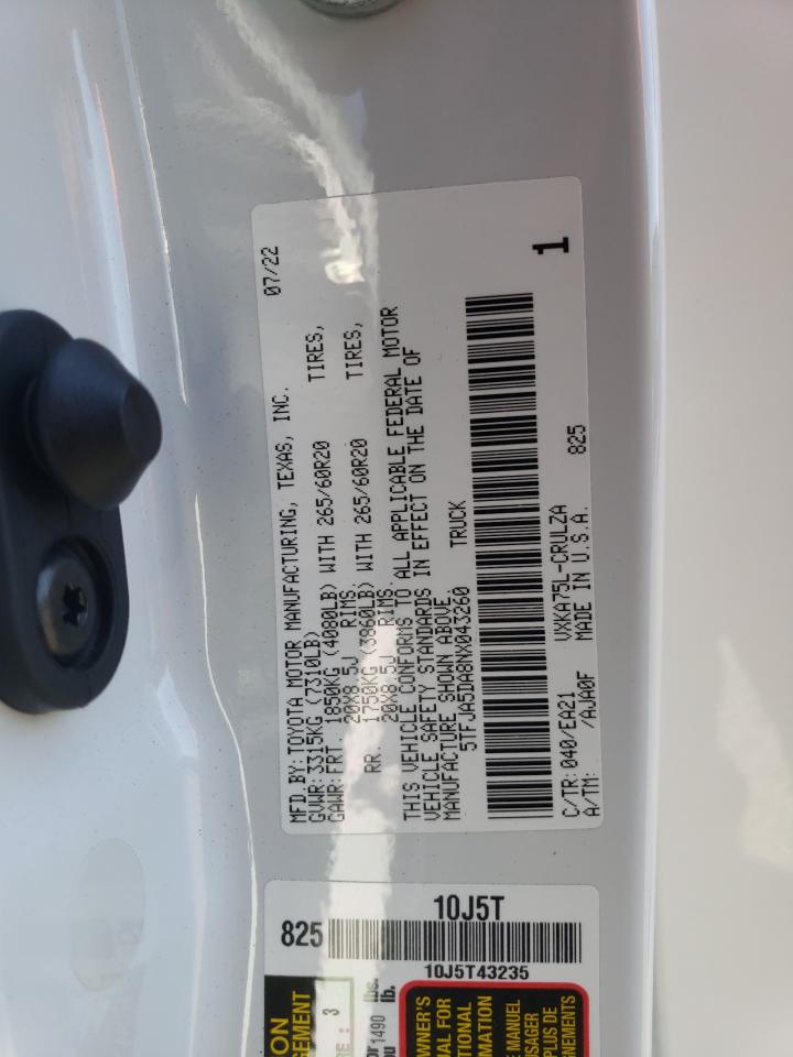 2022 Toyota Tundra Double Cab Limited VIN: 5TFJA5DA8NX043260 Lot: 82707465