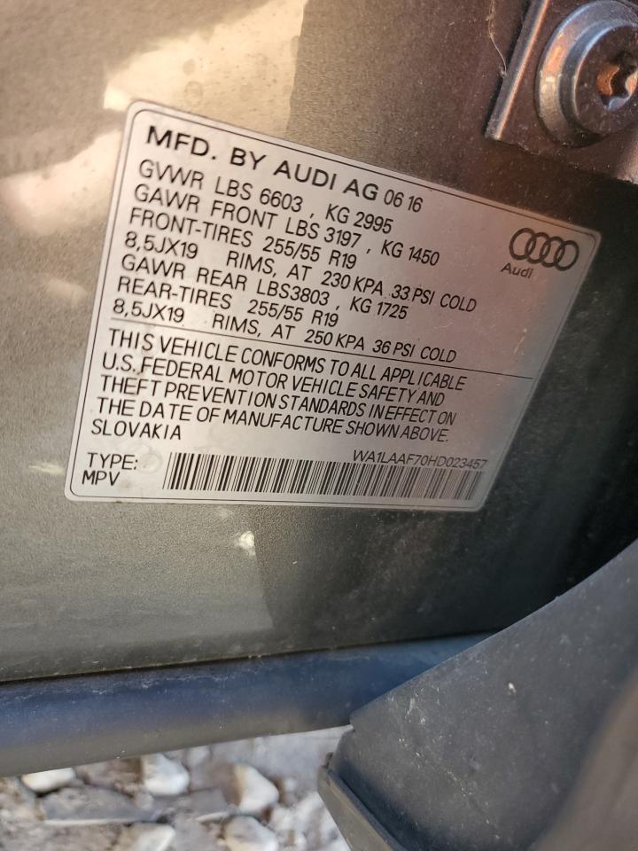 2017 Audi Q7 Premium Plus VIN: WA1LAAF70HD023457 Lot: 85754645