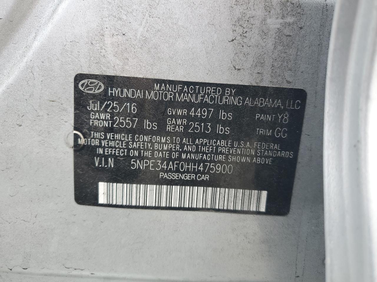 2017 Hyundai Sonata Sport VIN: 5NPE34AF0HH475900 Lot: 84802015