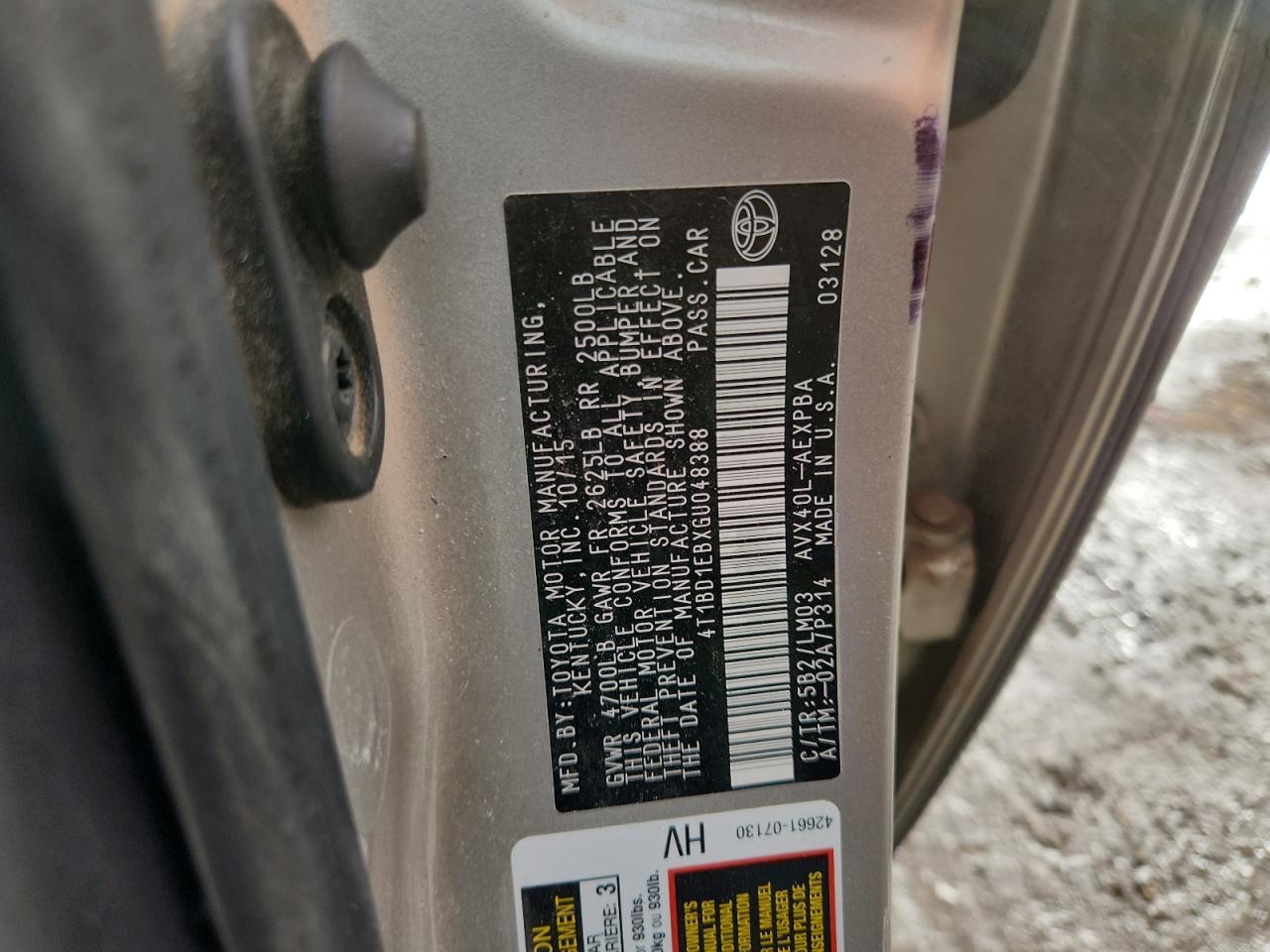 2016 Toyota Avalon Hybrid VIN: 4T1BD1EBXGU048388 Lot: 91045985