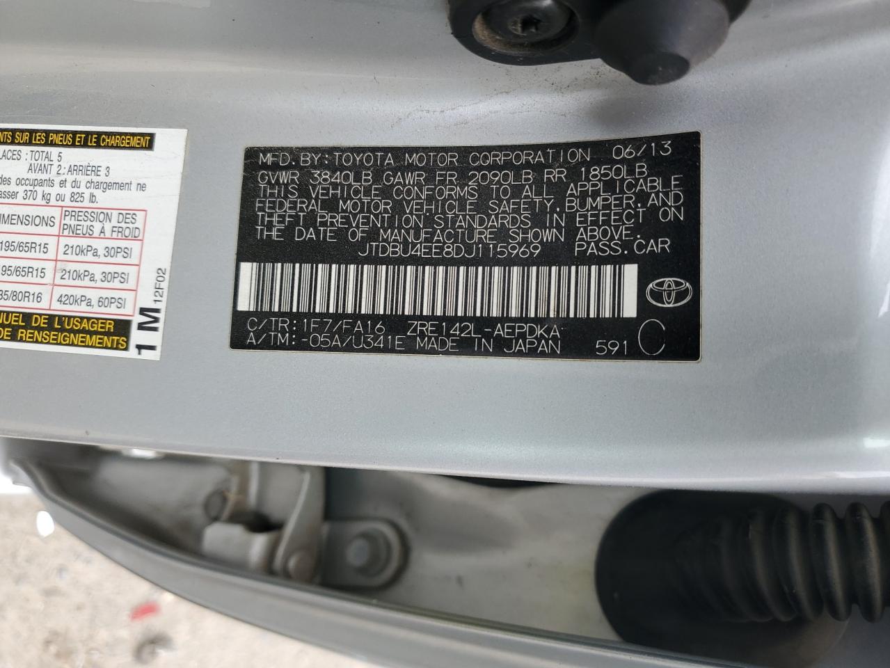 2013 Toyota Corolla Base VIN: JTDBU4EE8DJ115969 Lot: 85599575