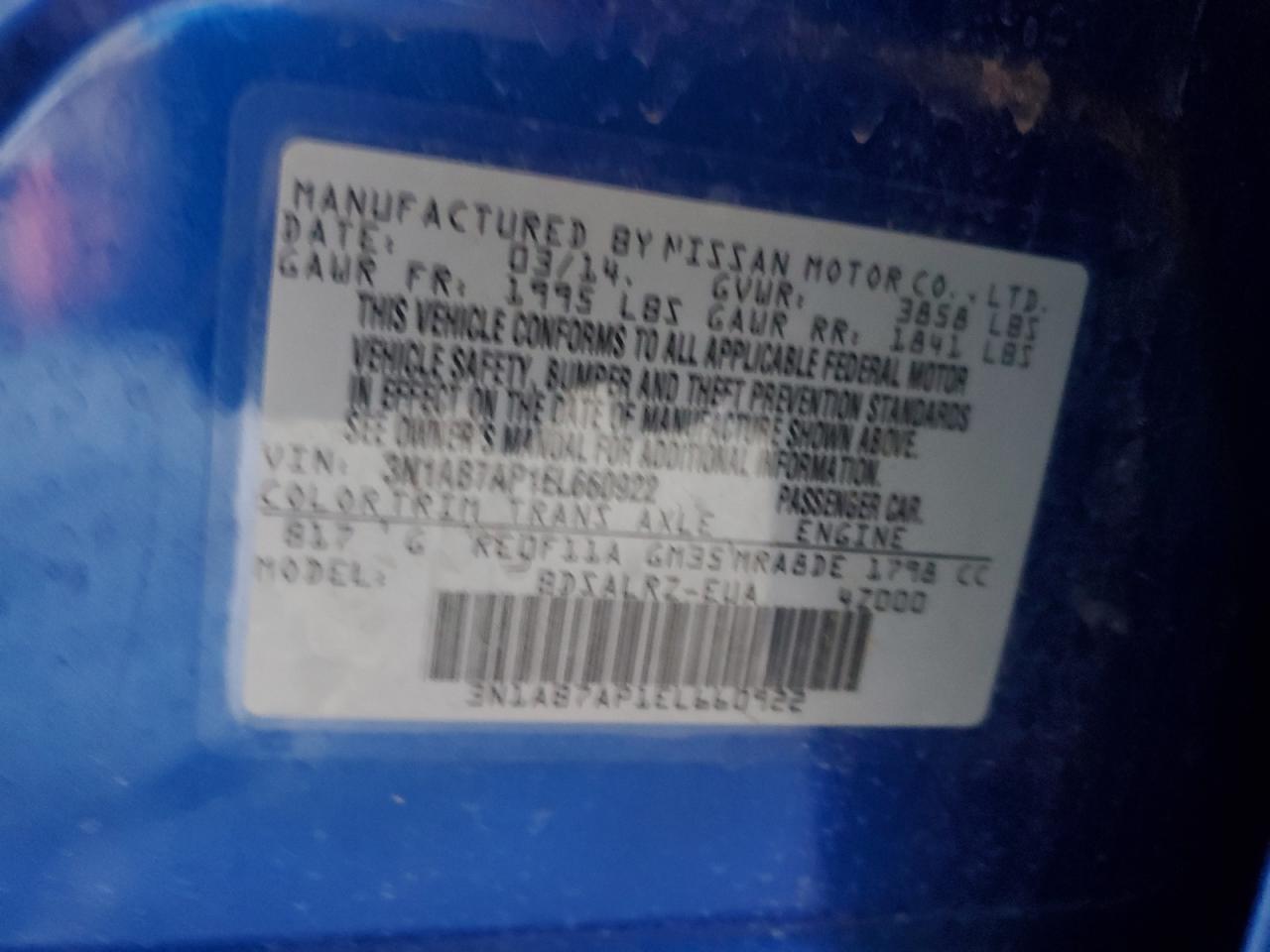 2014 Nissan Sentra S VIN: 3N1AB7AP1EL660922 Lot: 82261295