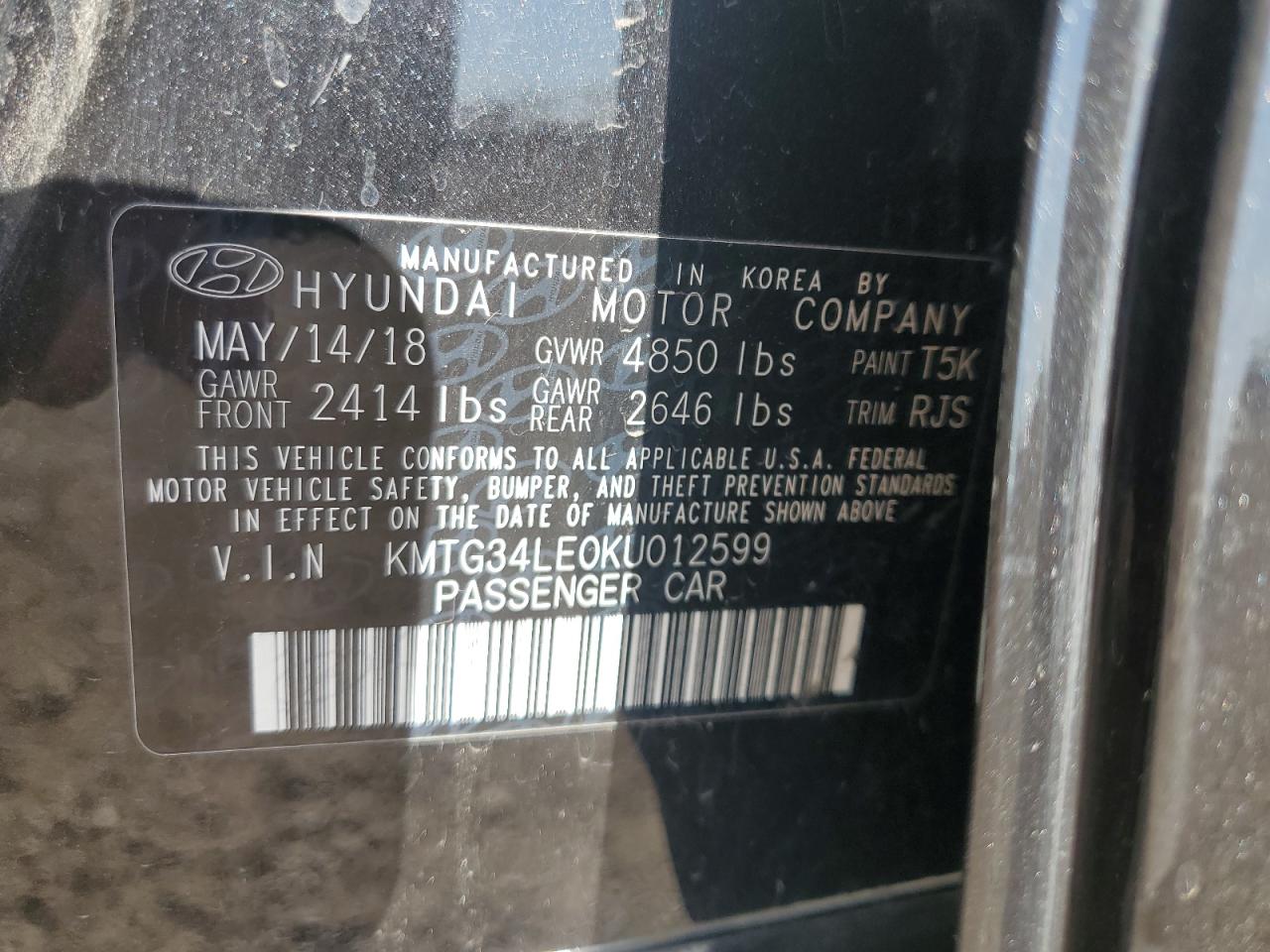 2019 Genesis G70 Prestige VIN: KMTG34LE0KU012599 Lot: 90289755