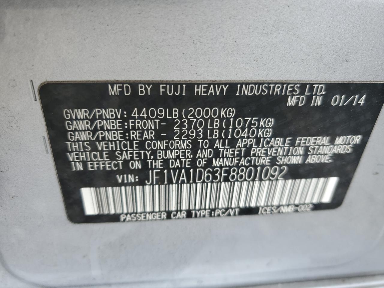 2015 Subaru Wrx Premium VIN: JF1VA1D63F8801092 Lot: 81991805