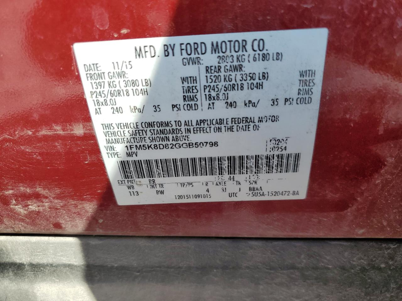 2016 Ford Explorer Xlt VIN: 1FM5K8D82GGB50798 Lot: 84562825