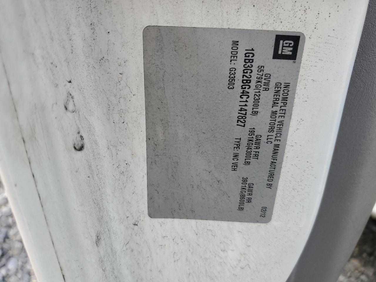 2012 Chevrolet Express G3500 VIN: 1GB3G2BG4C1147827 Lot: 84706715