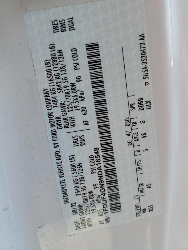 2022 Ford F450 Super Duty VIN: 1FDUF4GN9NDA18548 Lot: 84918295