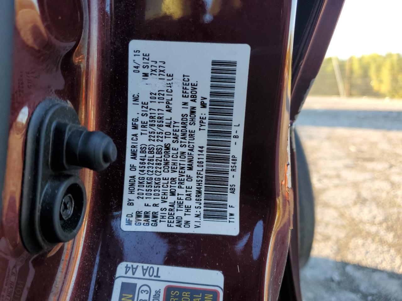 2015 Honda Cr-V Ex VIN: 5J6RM4H52FL061144 Lot: 87213245