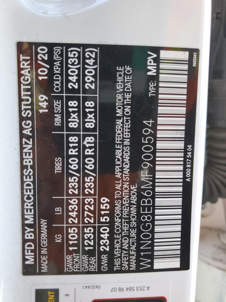 2021 Mercedes-Benz Glc 300 4Matic VIN: W1N0G8EB6MF900594 Lot: 85207615