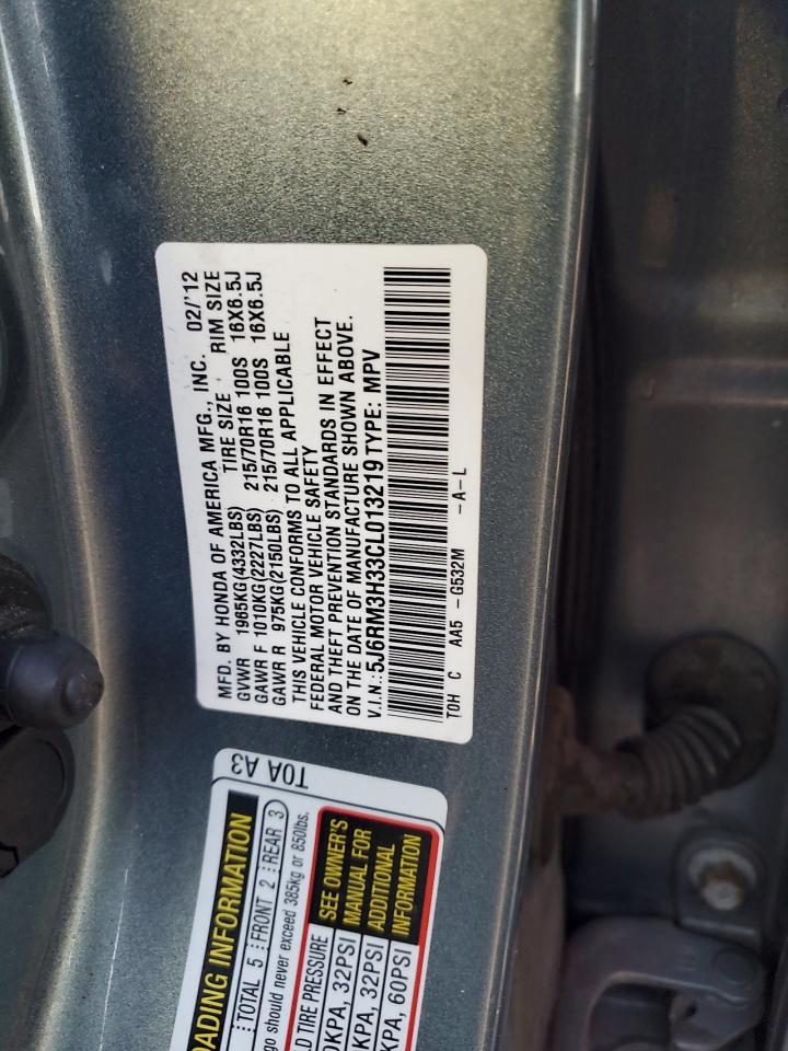 2012 Honda Cr-V Lx VIN: 5J6RM3H33CL013219 Lot: 86322385