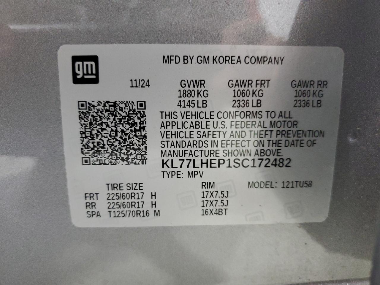 2025 Chevrolet Trax 1Lt VIN: KL77LHEP1SC172482 Lot: 86307085