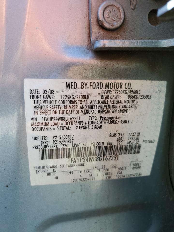 2008 Ford Taurus Sel VIN: 1FAHP24W88G162251 Lot: 82510245