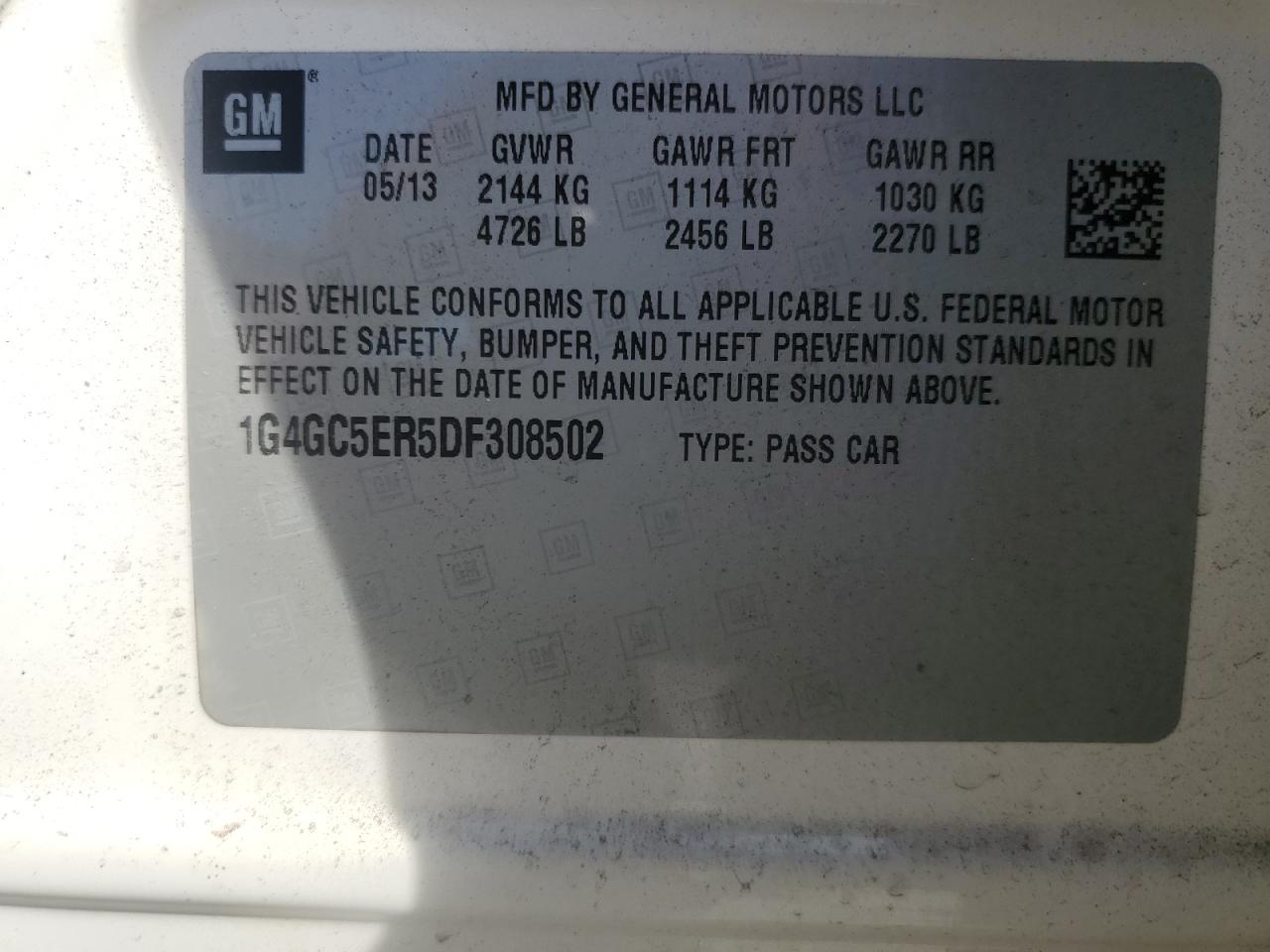 2013 Buick Lacrosse VIN: 1G4GC5ER5DF308502 Lot: 82701875