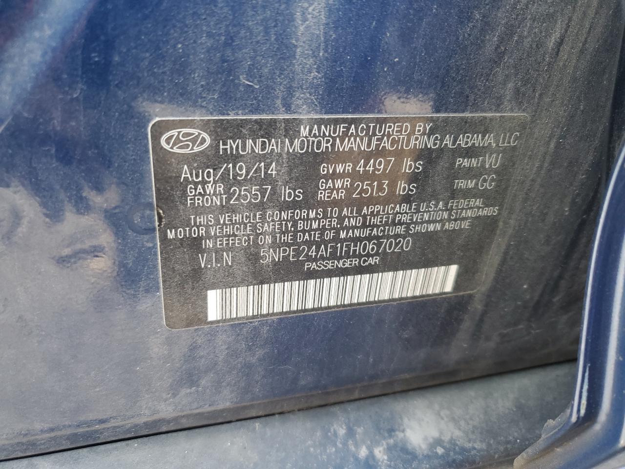 2015 Hyundai Sonata Se VIN: 5NPE24AF1FH067020 Lot: 81935415